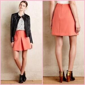Anthropologie Maeve‎ Pink Cheri Classic Basic Zipper Pleated Mini Skirt Size 6